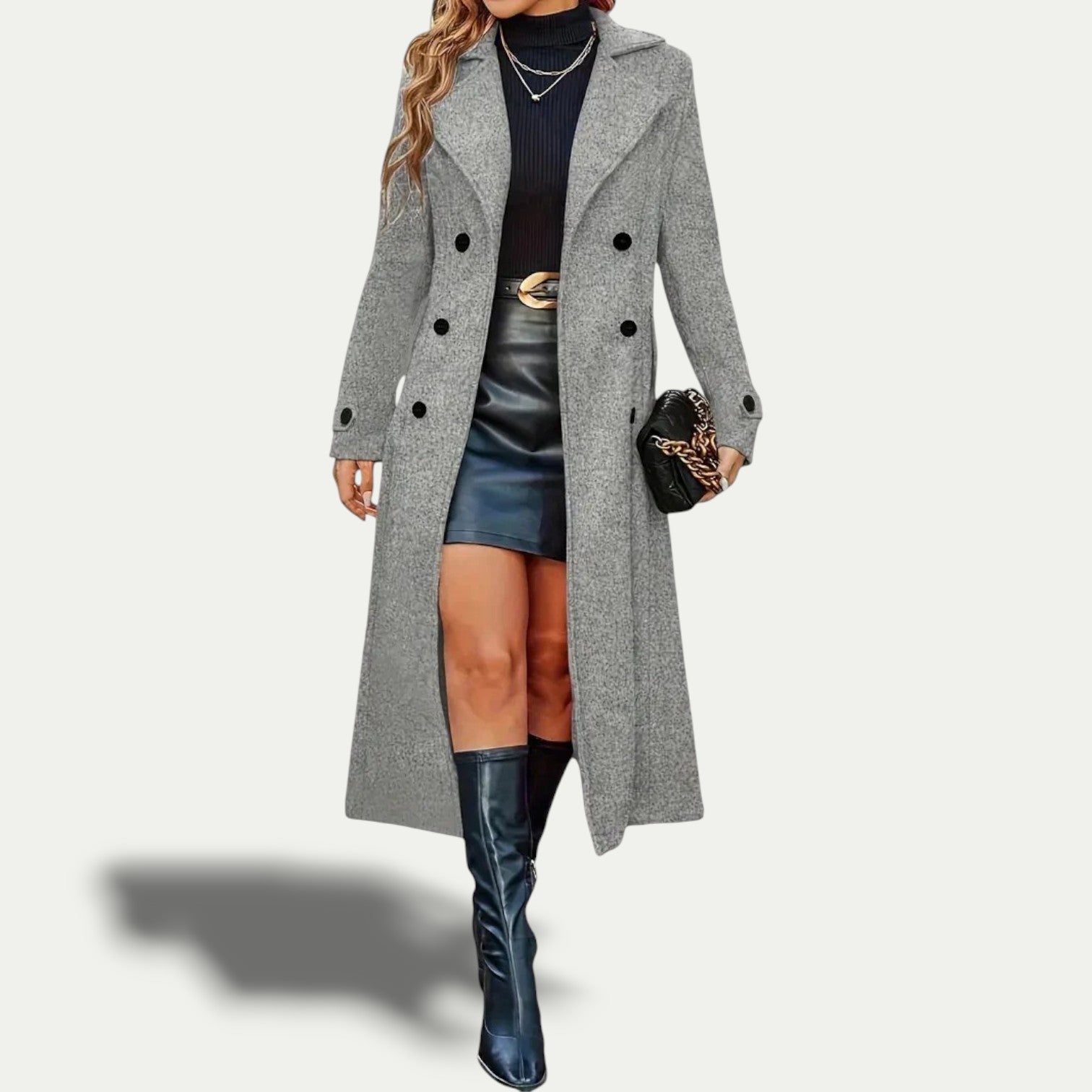 Damen - Langer Wintermantel - Zweireiher - Warmer, Stilvoller Mantel für kalte Tage