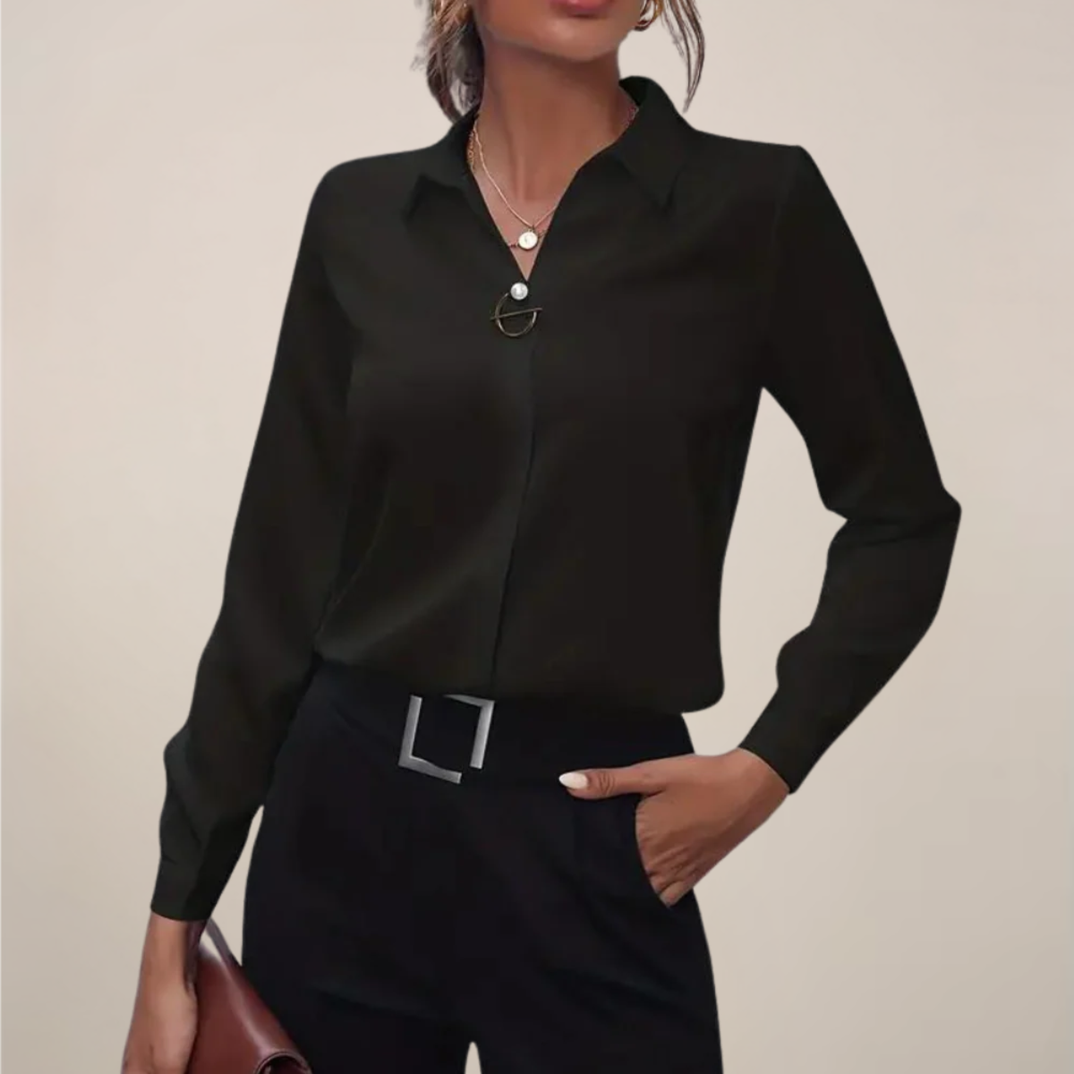 Damen - Langarmbluse - Klassischer Kragen - Unifarben - Elegante Mode für jeden Anlass