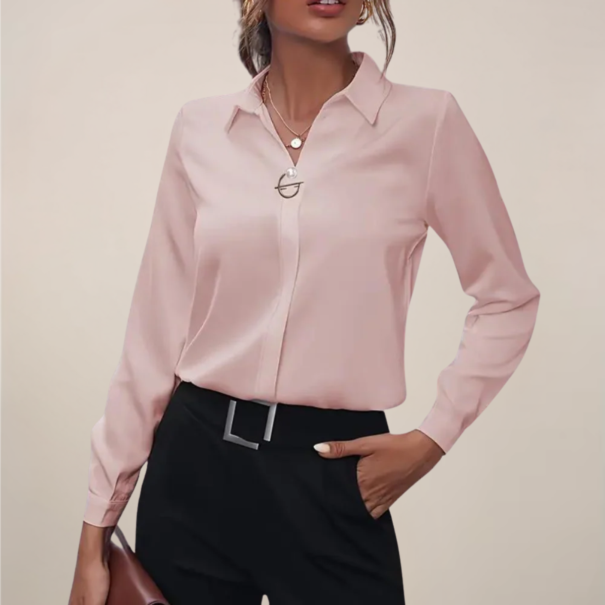 Damen - Langarmbluse - Klassischer Kragen - Unifarben - Elegante Mode für jeden Anlass