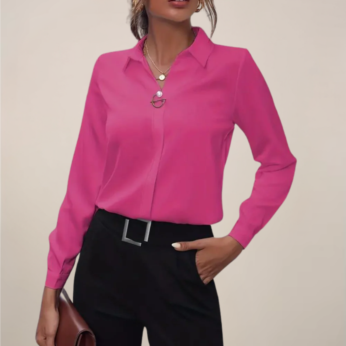 Damen - Langarmbluse - Klassischer Kragen - Unifarben - Elegante Mode für jeden Anlass