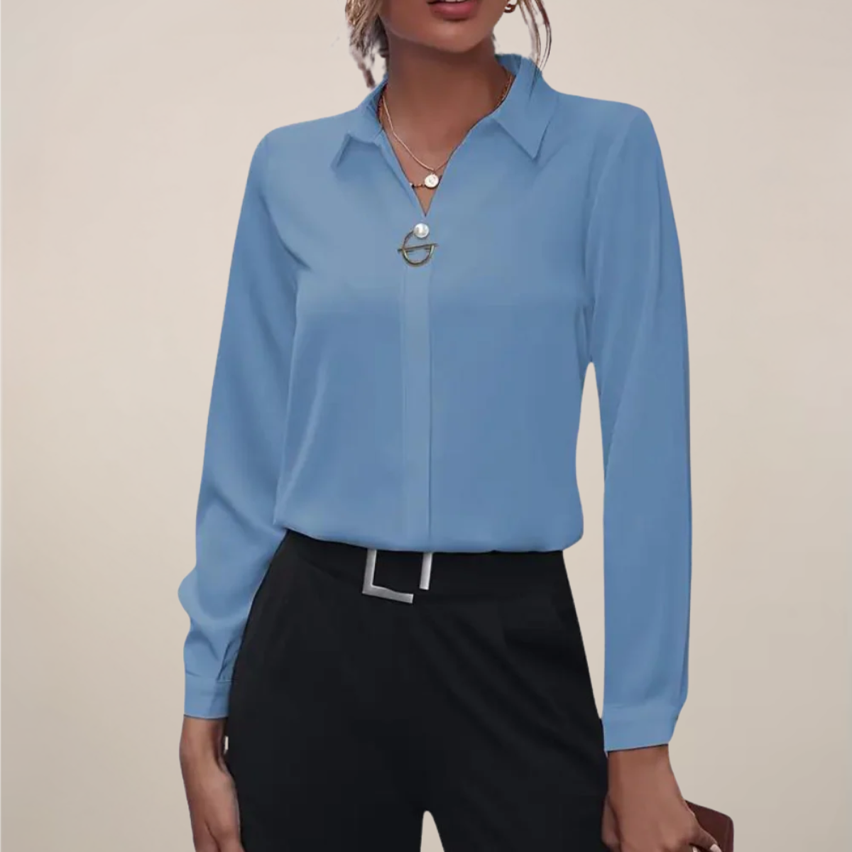 Damen - Langarmbluse - Klassischer Kragen - Unifarben - Elegante Mode für jeden Anlass