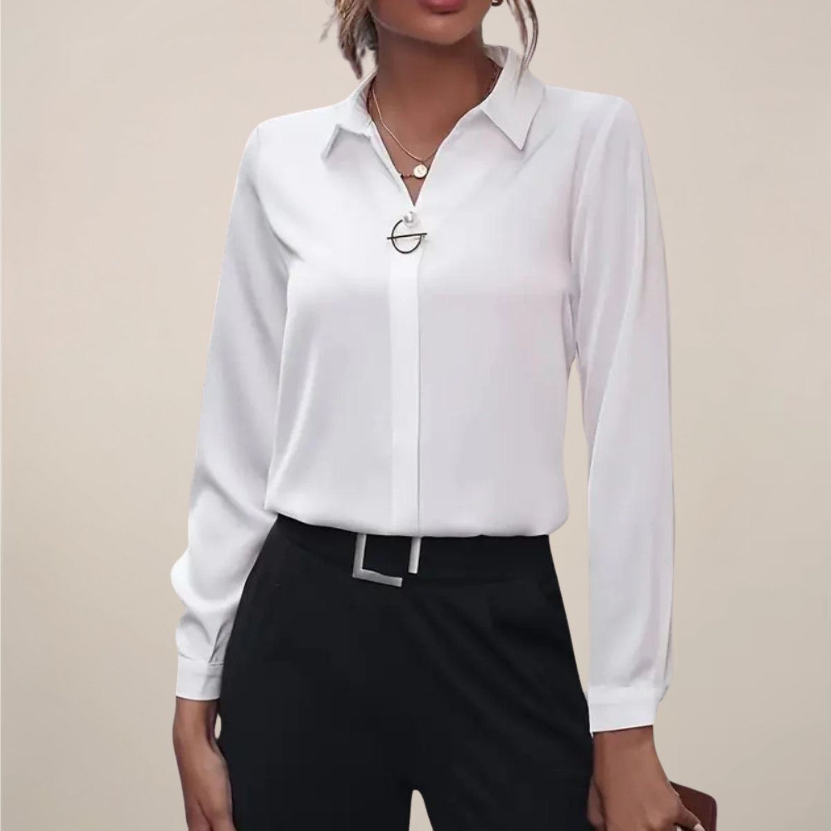 Damen - Langarmbluse - Klassischer Kragen - Unifarben - Elegante Mode für jeden Anlass