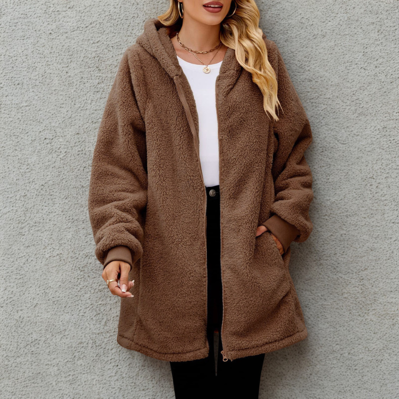 Damen - Plüsch-Kapuzenjacke - Übergroßer Schnitt - Bequeme und Stylische Jacke für jeden Anlass