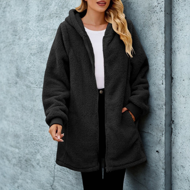 Damen - Plüsch-Kapuzenjacke - Übergroßer Schnitt - Bequeme und Stylische Jacke für jeden Anlass