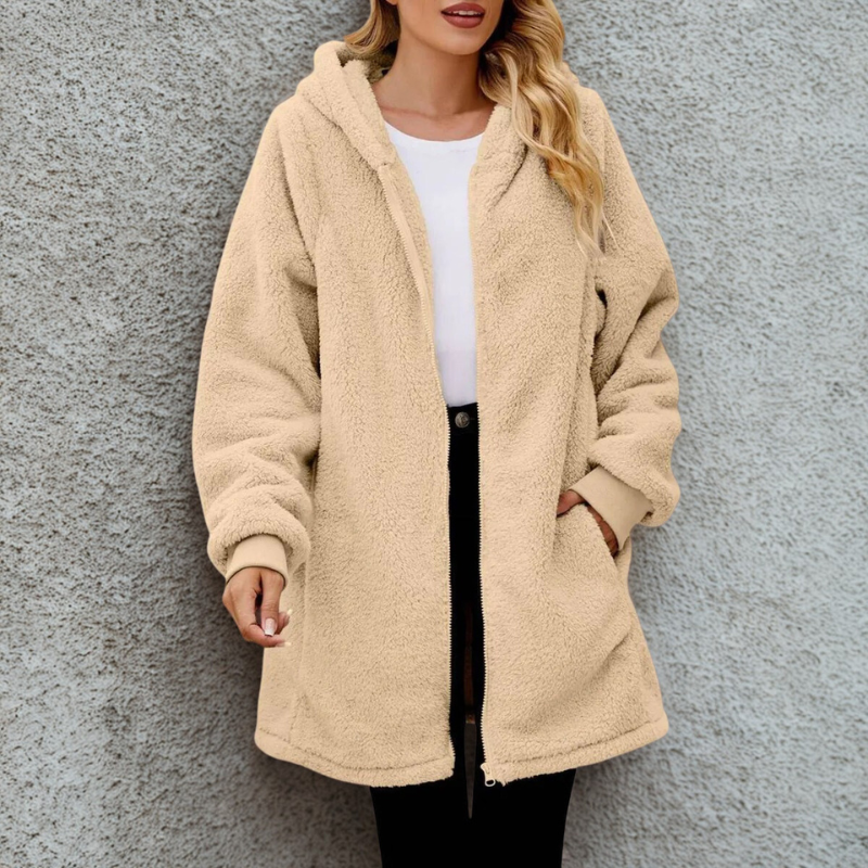 Damen - Plüsch-Kapuzenjacke - Übergroßer Schnitt - Bequeme und Stylische Jacke für jeden Anlass