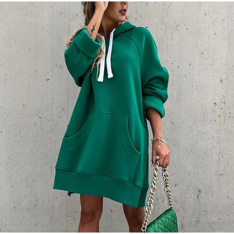 Damen - Übergroß Hoodie Kleid - Baumwollmischung - Bequem und Stylisch für jeden Anlass
