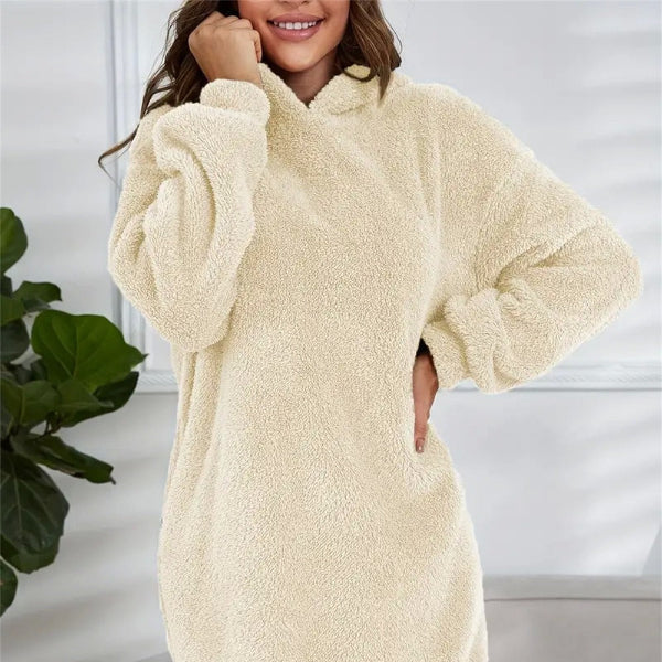 Damen - Übergroß Kleid mit Kapuze - Weichem Fleece - Bequemer und stylischer Begleiter für jeden Tag