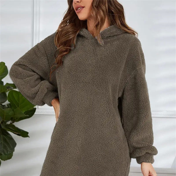 Damen - Übergroß Kleid mit Kapuze - Weichem Fleece - Bequemer und stylischer Begleiter für jeden Tag