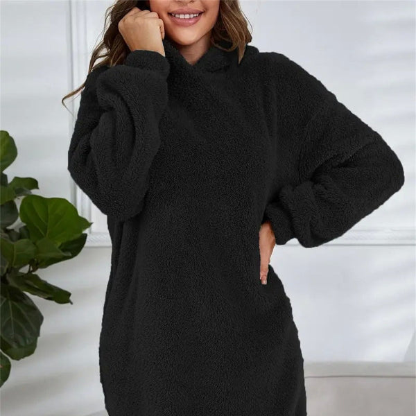 Damen - Übergroß Kleid mit Kapuze - Weichem Fleece - Bequemer und stylischer Begleiter für jeden Tag