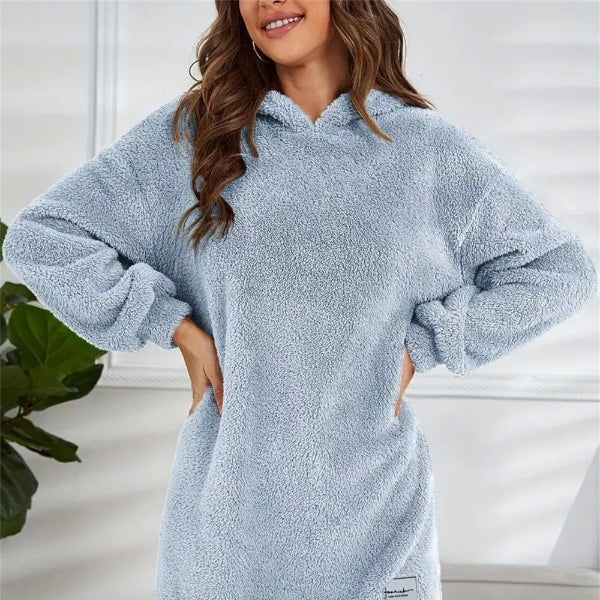 Damen - Übergroß Kleid mit Kapuze - Weichem Fleece - Bequemer und stylischer Begleiter für jeden Tag