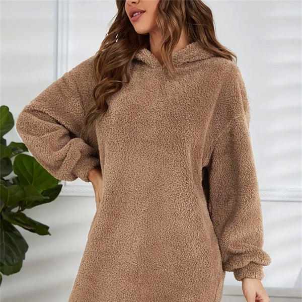 Damen - Übergroß Kleid mit Kapuze - Weichem Fleece - Bequemer und stylischer Begleiter für jeden Tag