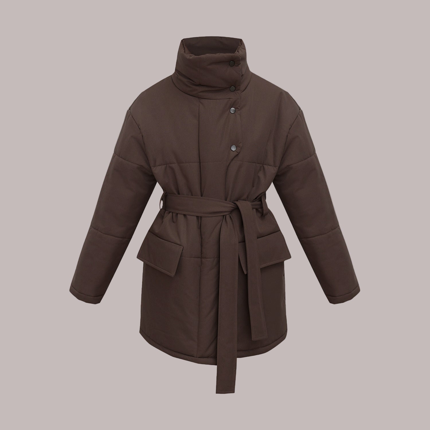 Damen - Gesteppte Baumwolljacke - Übergröße mit Gürtel - Stilvolle und Bequeme Outerwear für jede Gelegenheit