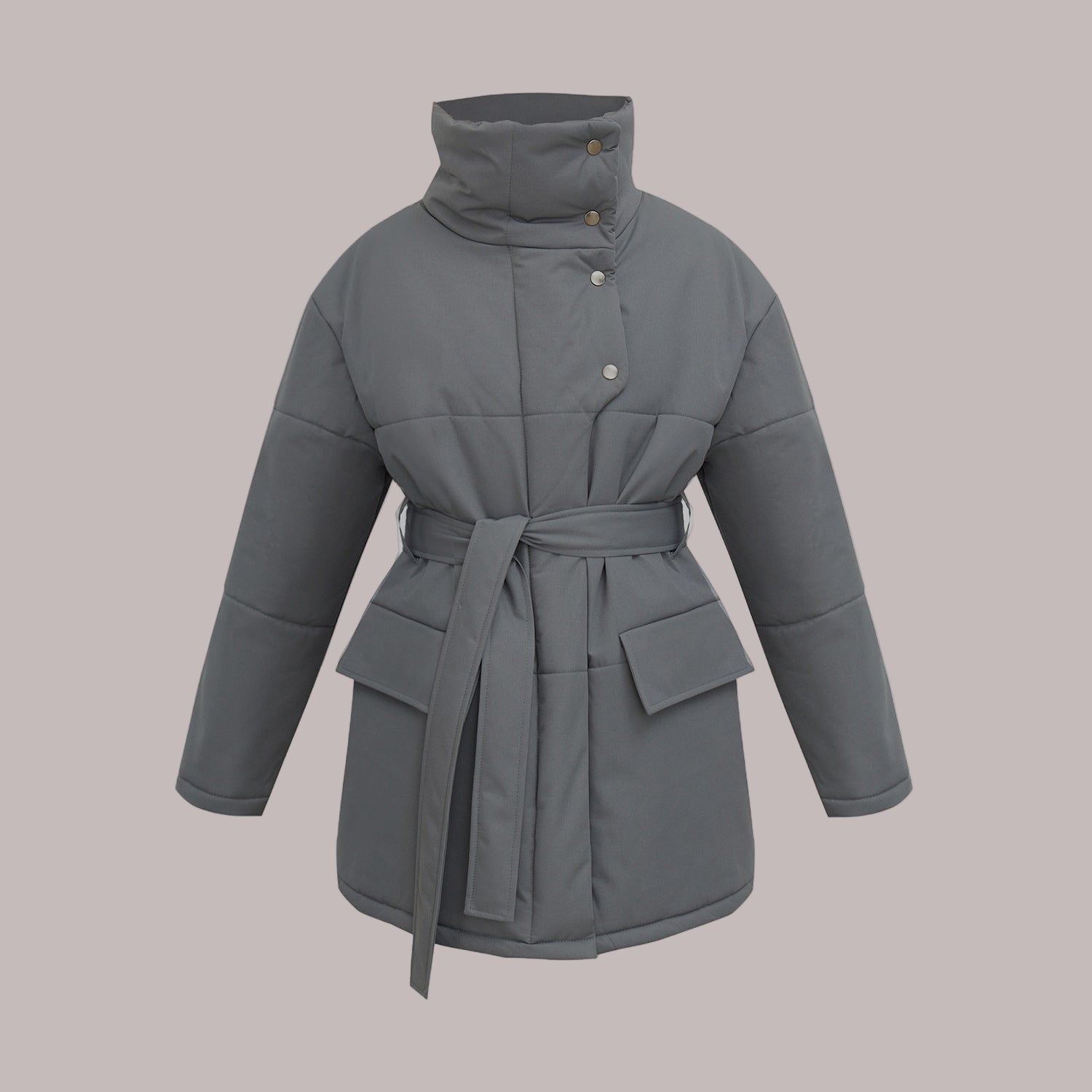 Damen - Gesteppte Baumwolljacke - Übergröße mit Gürtel - Stilvolle und Bequeme Outerwear für jede Gelegenheit