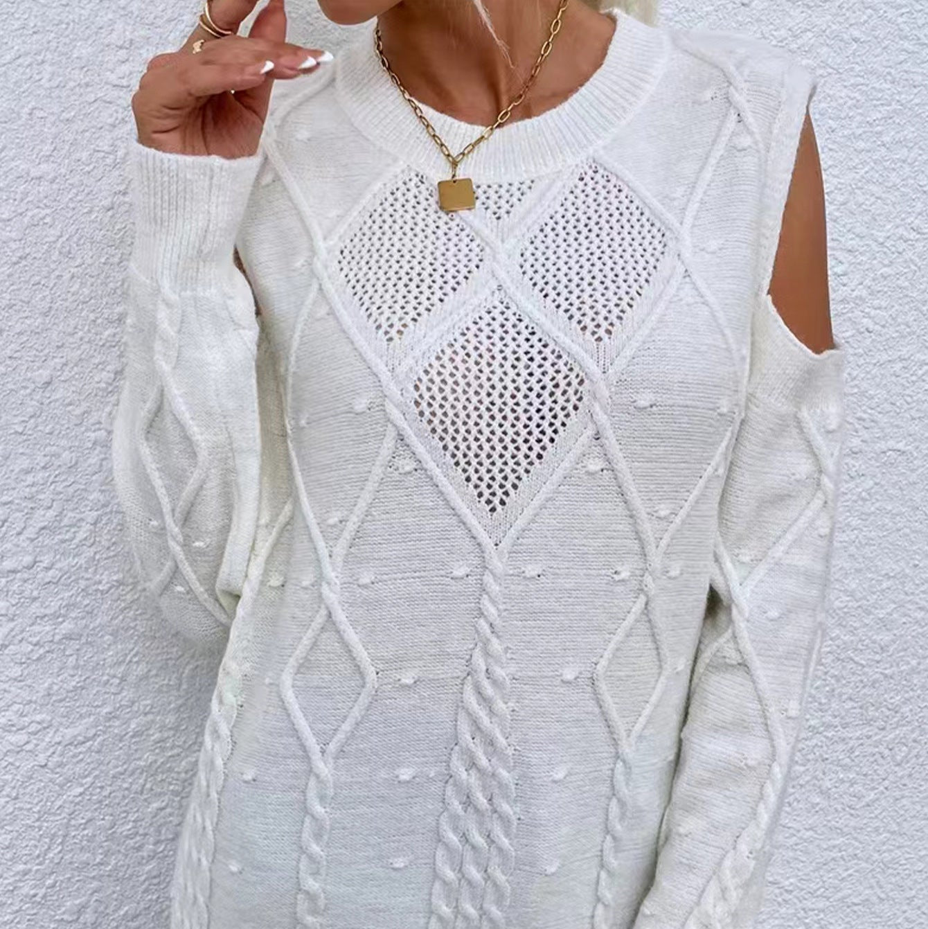 Damen - Strickpullover - Offenen Schultern - Wollmischung - Modischer Look für jede Gelegenheit