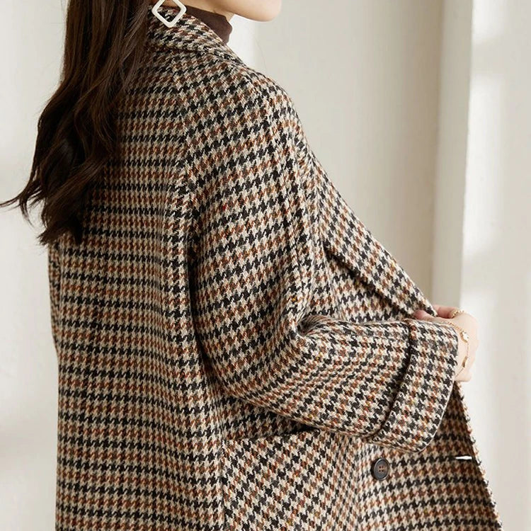 Damen - Klassischer langer Blazer - Kariert - Perfekt für den Herbststil
