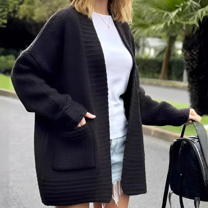 Damen - Langer Strick Cardigan - Übergroß Rippenstrick - Bequeme Mode für jeden Tag