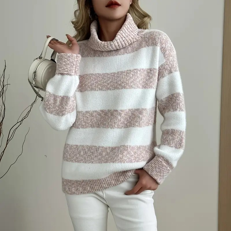 Damen - Rollkragenpullover Sweatshirt - Plüsch Strickmaterial - Bequemer und stilvoller Pullover für die kalte Jahreszeit