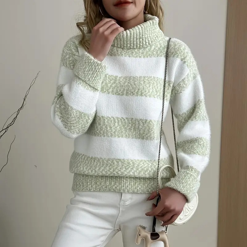 Damen - Rollkragenpullover Sweatshirt - Plüsch Strickmaterial - Bequemer und stilvoller Pullover für die kalte Jahreszeit