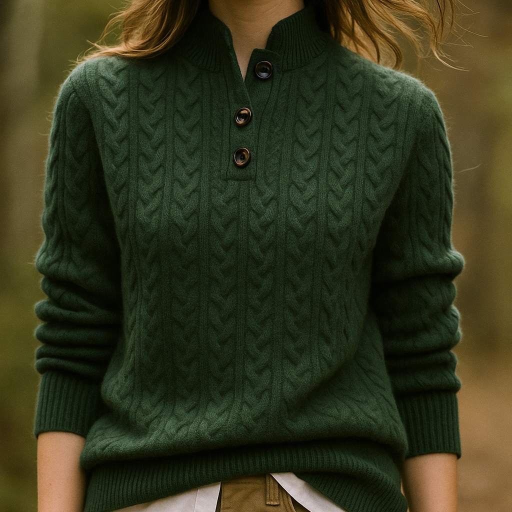 Damen - Zopfstrick Pullover - Trichterhals - Bequemer Stil für die kalte Jahreszeit