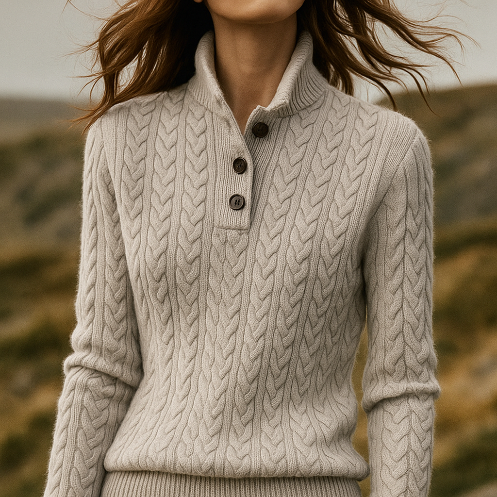 Damen - Zopfstrick Pullover - Trichterhals - Bequemer Stil für die kalte Jahreszeit