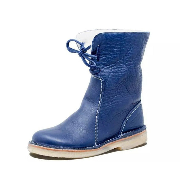 Damen - Faltbare Manschette Stiefelette - Leder - Mit Shearling gefüttert - Bequeme Winterstiefel