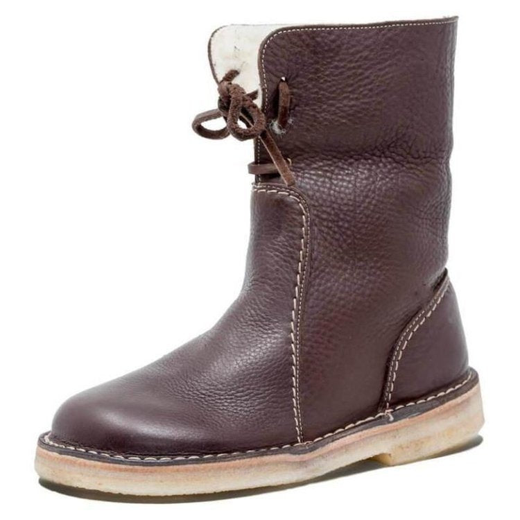 Damen - Faltbare Manschette Stiefelette - Leder - Mit Shearling gefüttert - Bequeme Winterstiefel