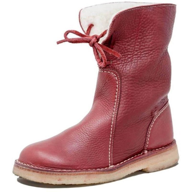 Damen - Faltbare Manschette Stiefelette - Leder - Mit Shearling gefüttert - Bequeme Winterstiefel