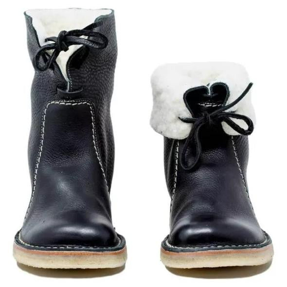 Damen - Faltbare Manschette Stiefelette - Leder - Mit Shearling gefüttert - Bequeme Winterstiefel