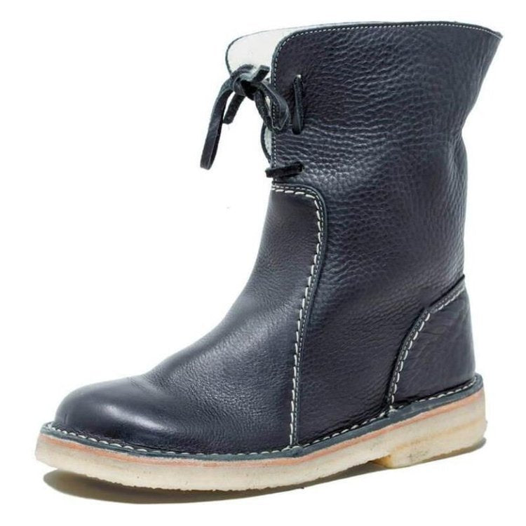 Damen - Faltbare Manschette Stiefelette - Leder - Mit Shearling gefüttert - Bequeme Winterstiefel
