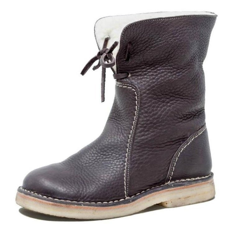Damen - Faltbare Manschette Stiefelette - Leder - Mit Shearling gefüttert - Bequeme Winterstiefel