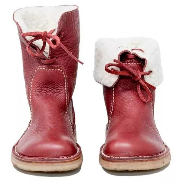 Damen - Faltbare Manschette Stiefelette - Leder - Mit Shearling gefüttert - Bequeme Winterstiefel