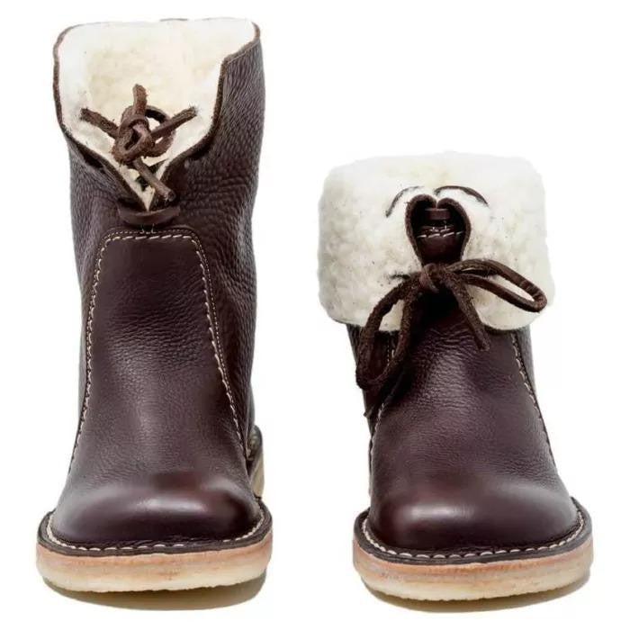 Damen - Faltbare Manschette Stiefelette - Leder - Mit Shearling gefüttert - Bequeme Winterstiefel