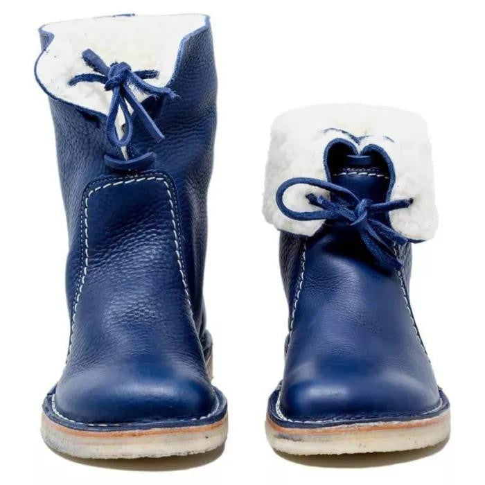 Damen - Faltbare Manschette Stiefelette - Leder - Mit Shearling gefüttert - Bequeme Winterstiefel