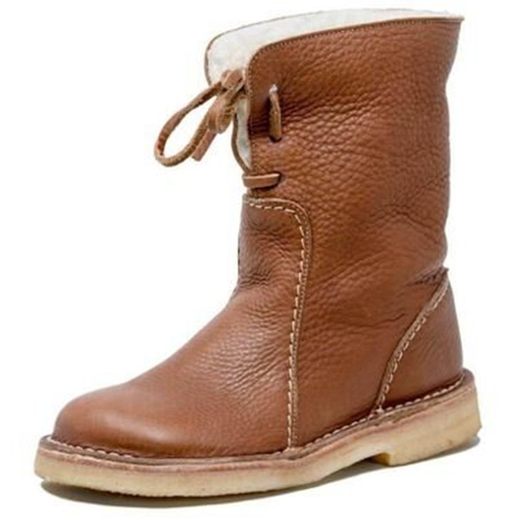 Damen - Faltbare Manschette Stiefelette - Leder - Mit Shearling gefüttert - Bequeme Winterstiefel
