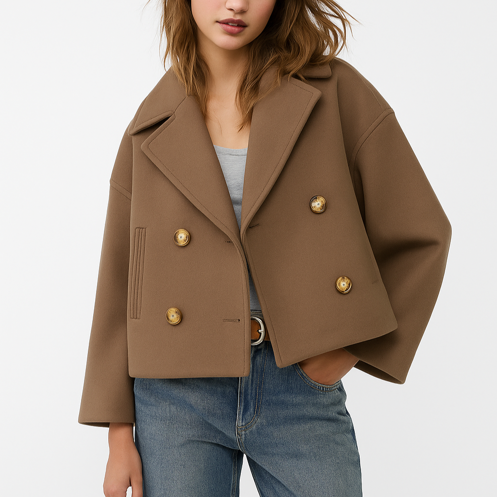 Damen - Kurzer taillierter Mantel - Breitem Aufschlag - Eleganter Schnitt für stilvolle Outfits