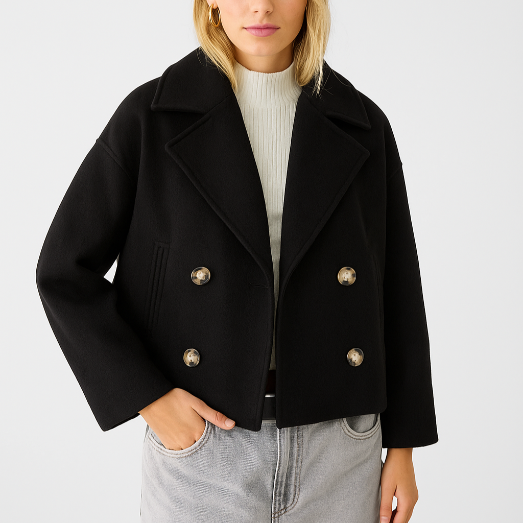 Damen - Kurzer taillierter Mantel - Breitem Aufschlag - Eleganter Schnitt für stilvolle Outfits