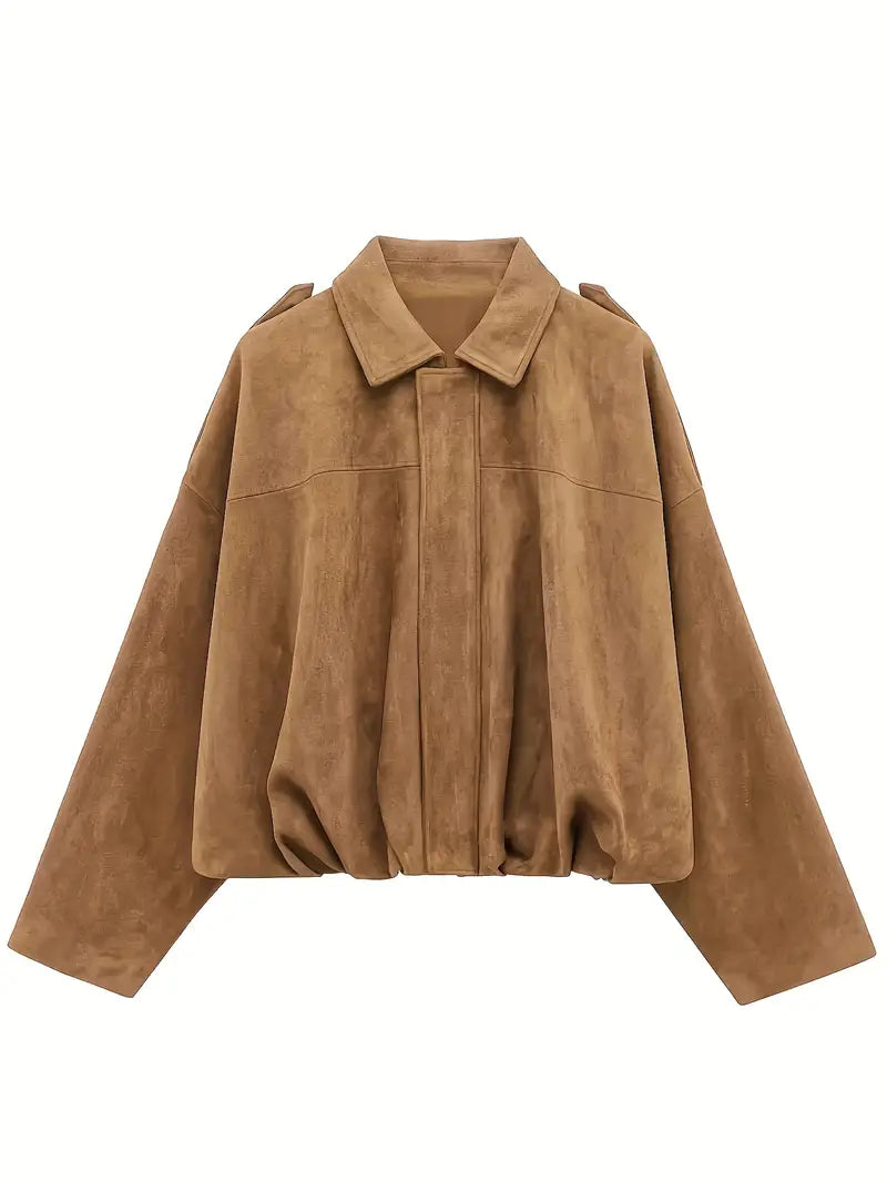 Damen - Kurze Jacke - Übergröße - Wildlederimitat - Stilvolle und Bequeme Mode für Jeden Tag