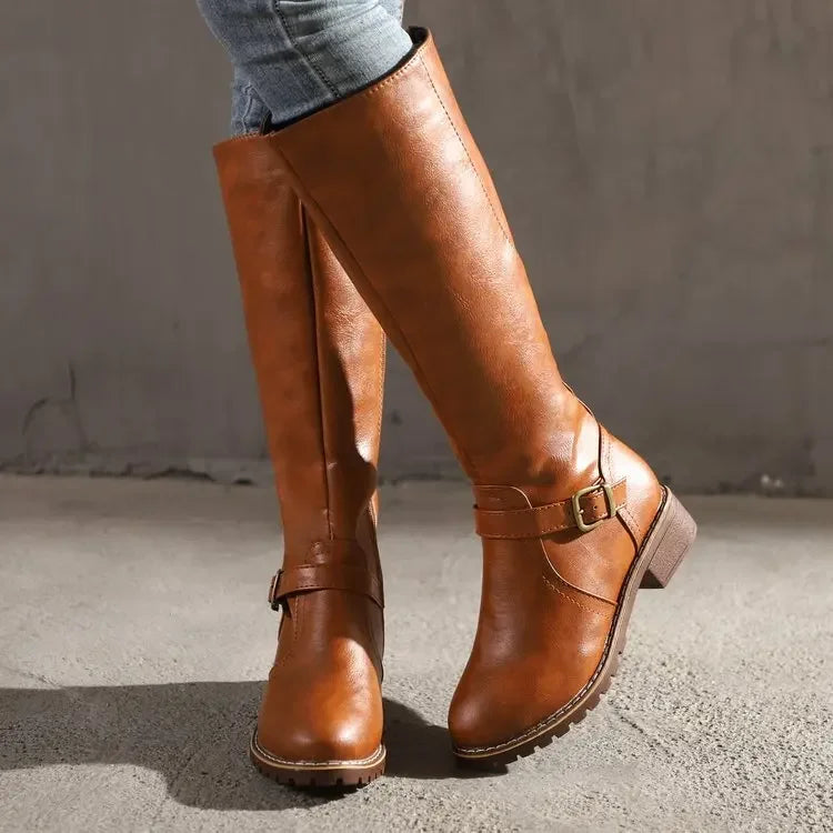 Damen - Klassische Stiefel - Kniehohe - Schnallenverzierung - Elegante Stiefel für jeden Anlass