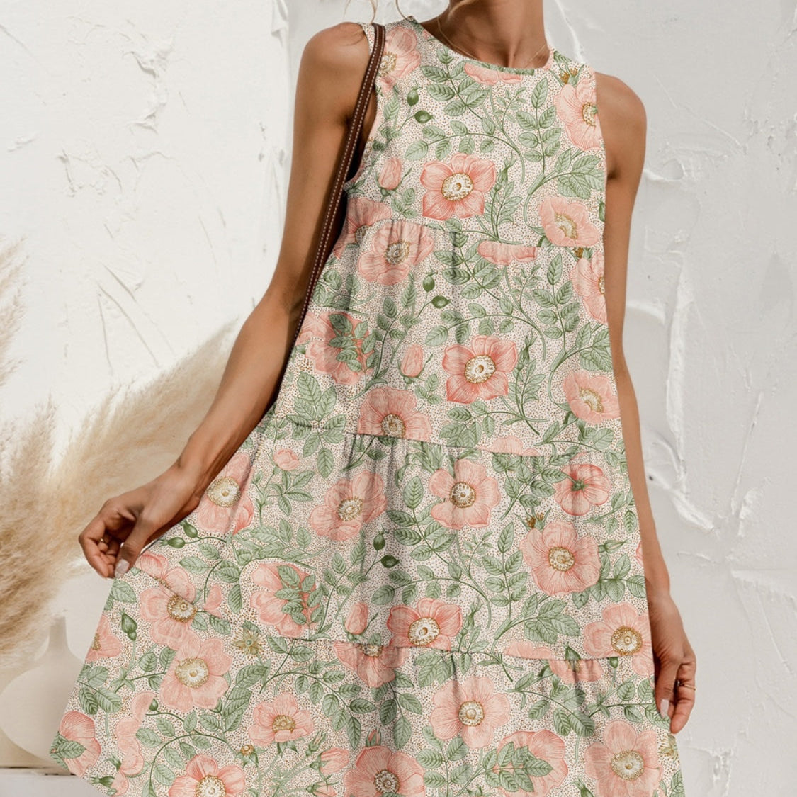 Damen - Gestuftes ärmelloses Kleid - Stoffmischung - Rundhalsausschnitt - Casual Chic für stilvolle Anlässe