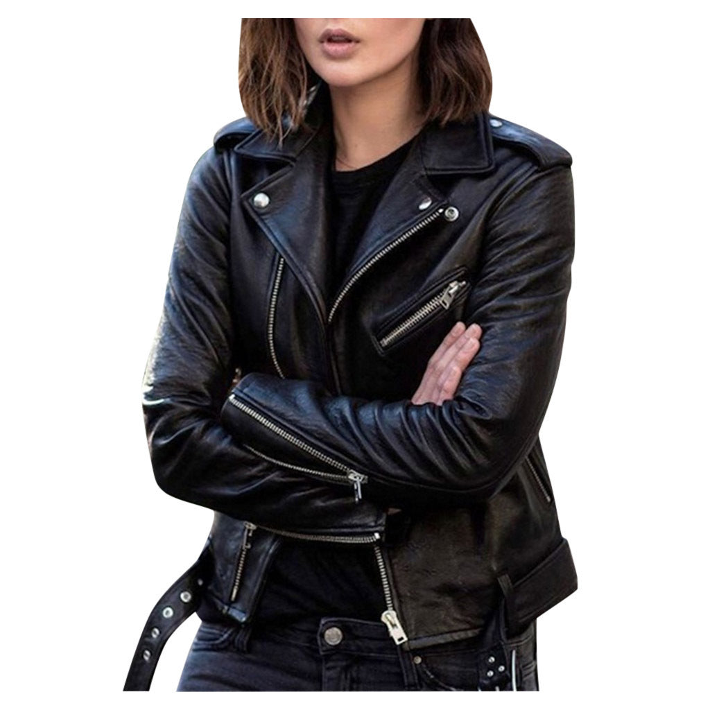 Damen - Lässige Biker Jacke - Hochwertigem Material - Reißverschluss-Design - Stylische Freizeitjacke