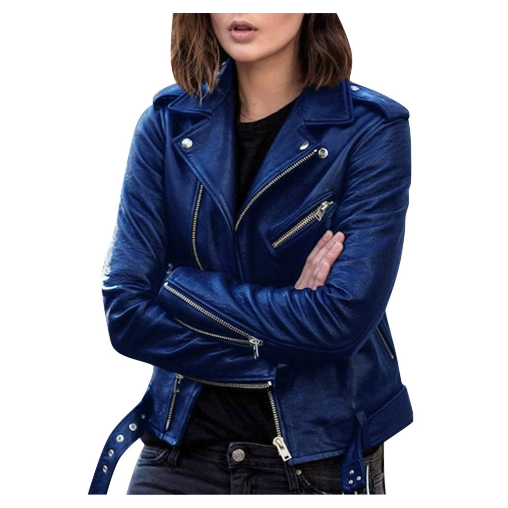 Damen - Lässige Biker Jacke - Hochwertigem Material - Reißverschluss-Design - Stylische Freizeitjacke
