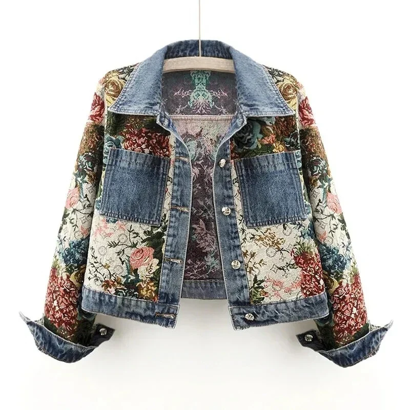 Damen - Denim Jacke mit Blumenmuster - Strapazierfähiger Stoff - Stylisches jacke für jeden Tag