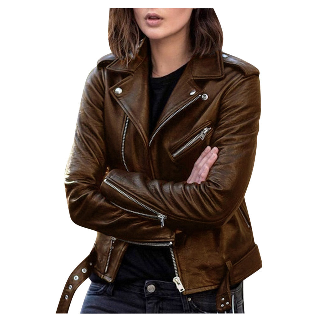 Damen - Lässige Biker Jacke - Hochwertigem Material - Reißverschluss-Design - Stylische Freizeitjacke