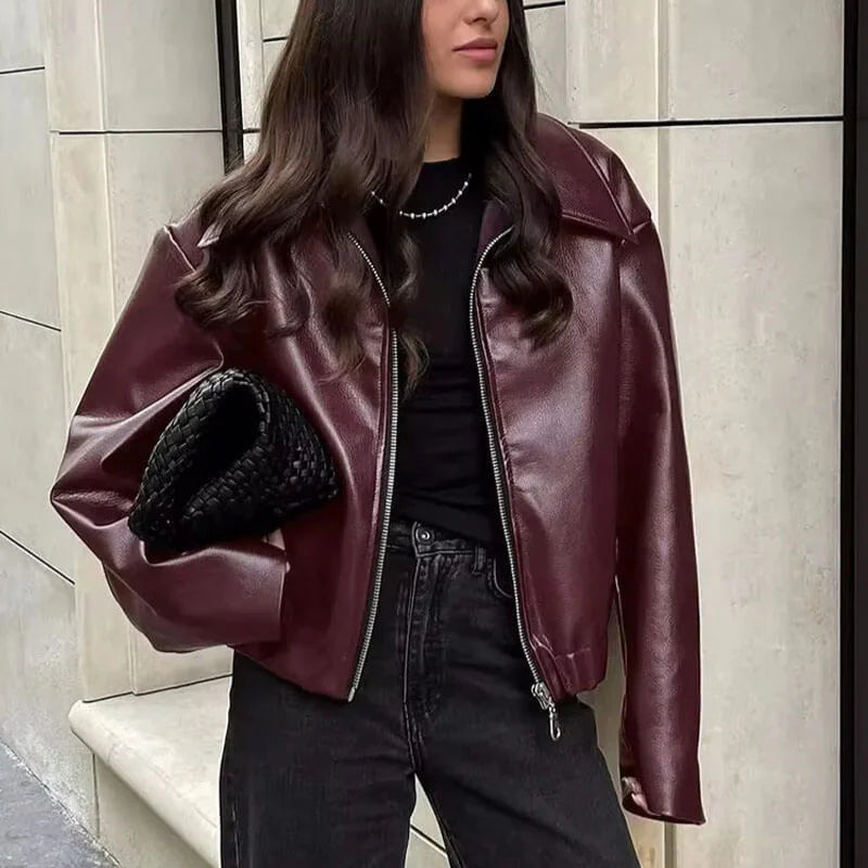 Damen - Jacke - Leder - Entspannte Passform - Stilvolle Mode für jeden Anlass