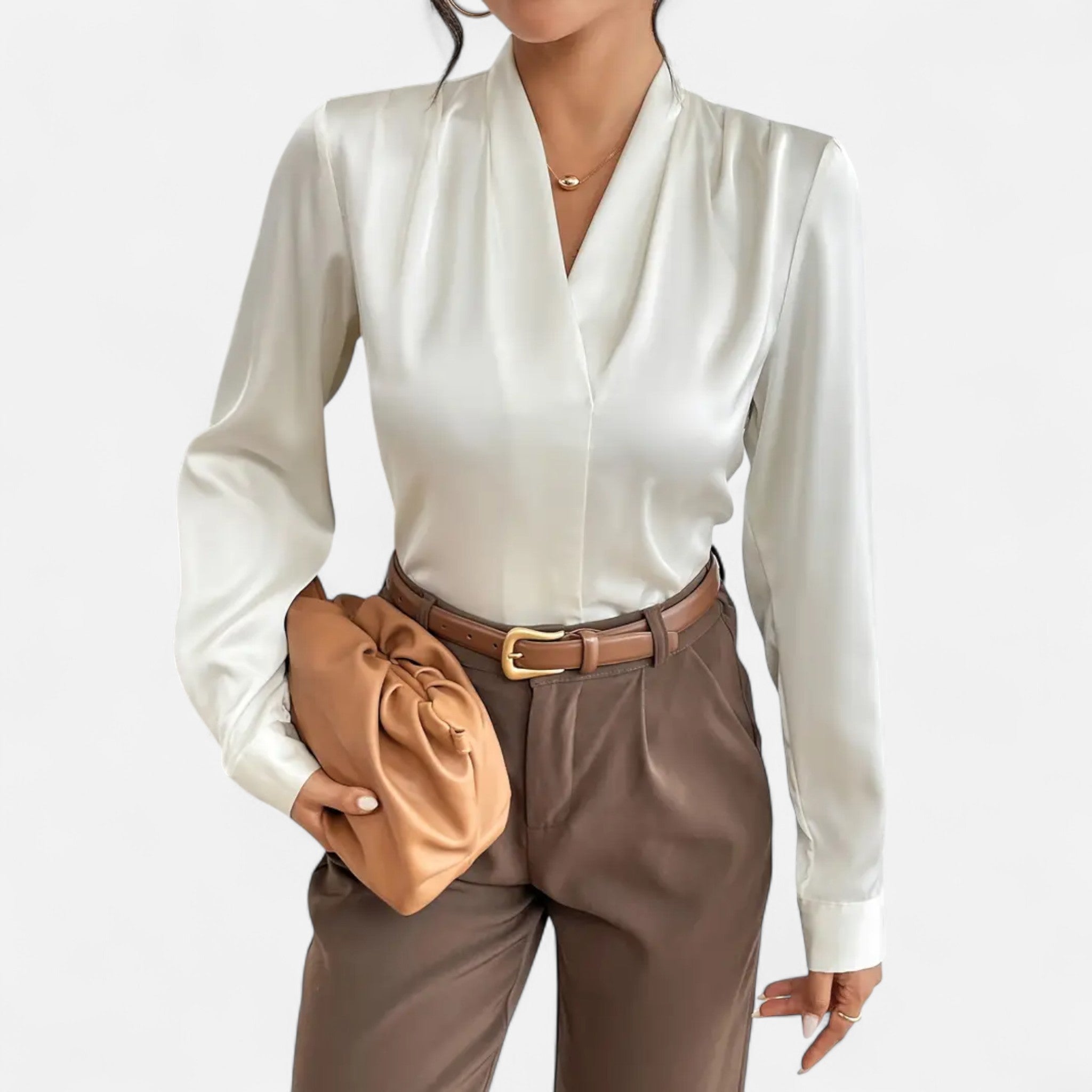 Damen - Elegante Satin Bluse - V-Ausschnitt - Leichtes Material - Stilvolle Oberbekleidung für jeden Anlass