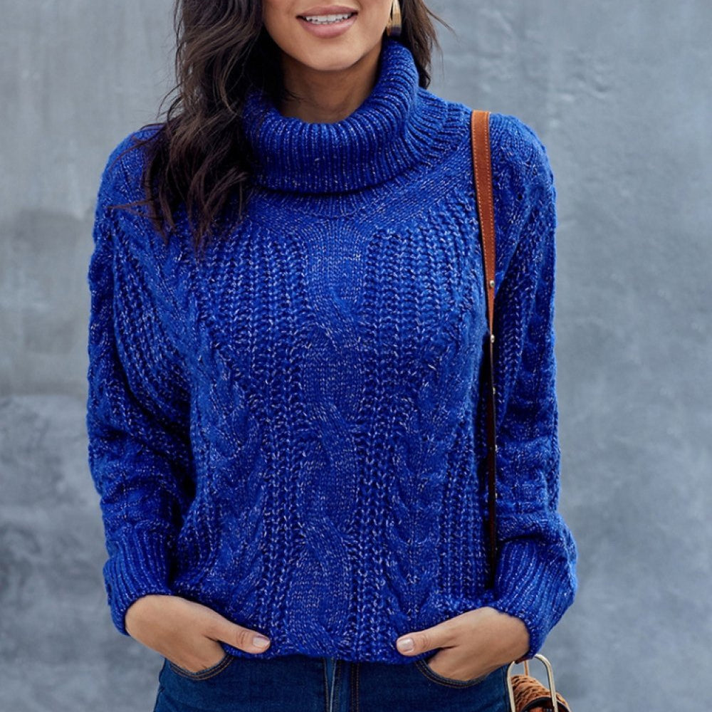Damen - Rollkragenpullover - Zopfmuster - Wollgemisch - Bequemer Strickpullover für jede Gelegenheit