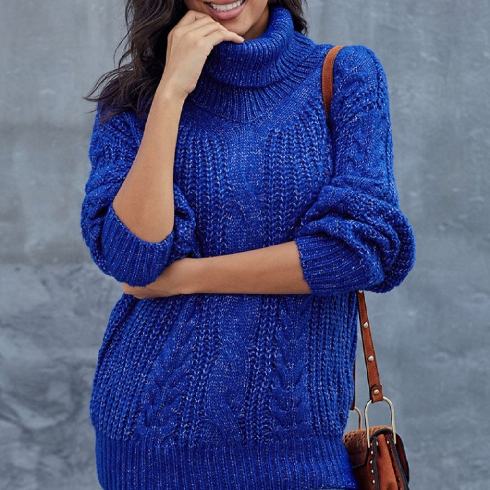 Damen - Rollkragenpullover - Zopfmuster - Wollgemisch - Bequemer Strickpullover für jede Gelegenheit