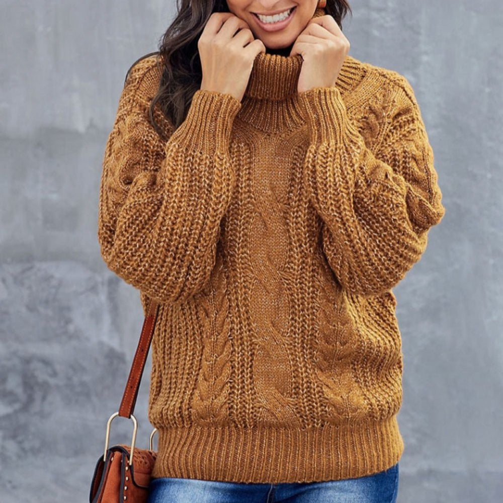 Damen - Rollkragenpullover - Zopfmuster - Wollgemisch - Bequemer Strickpullover für jede Gelegenheit