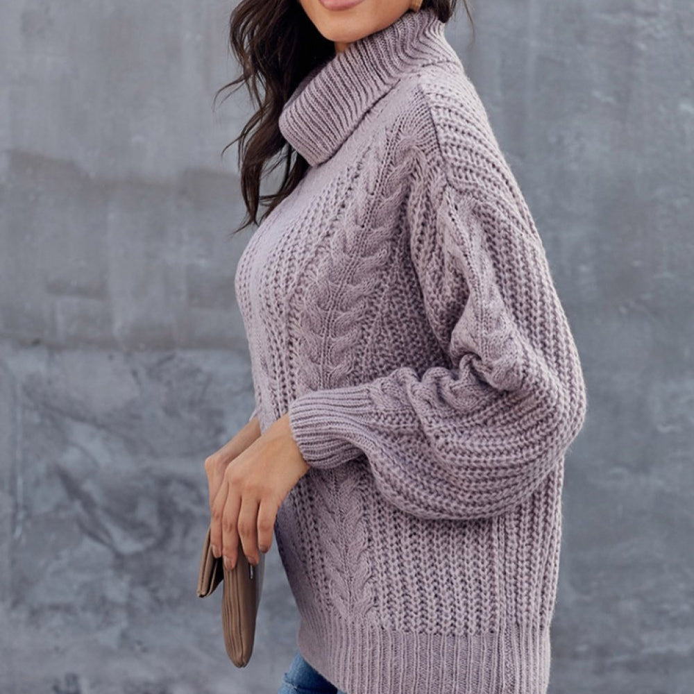 Damen - Rollkragenpullover - Zopfmuster - Wollgemisch - Bequemer Strickpullover für jede Gelegenheit