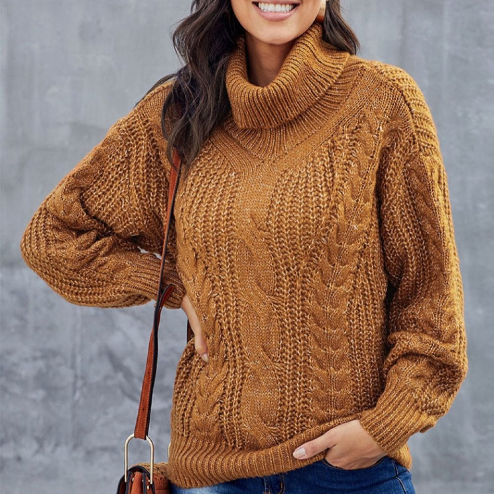 Damen - Rollkragenpullover - Zopfmuster - Wollgemisch - Bequemer Strickpullover für jede Gelegenheit